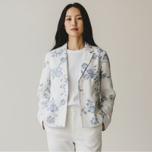 100% Linen Blue and White Floral Blazer